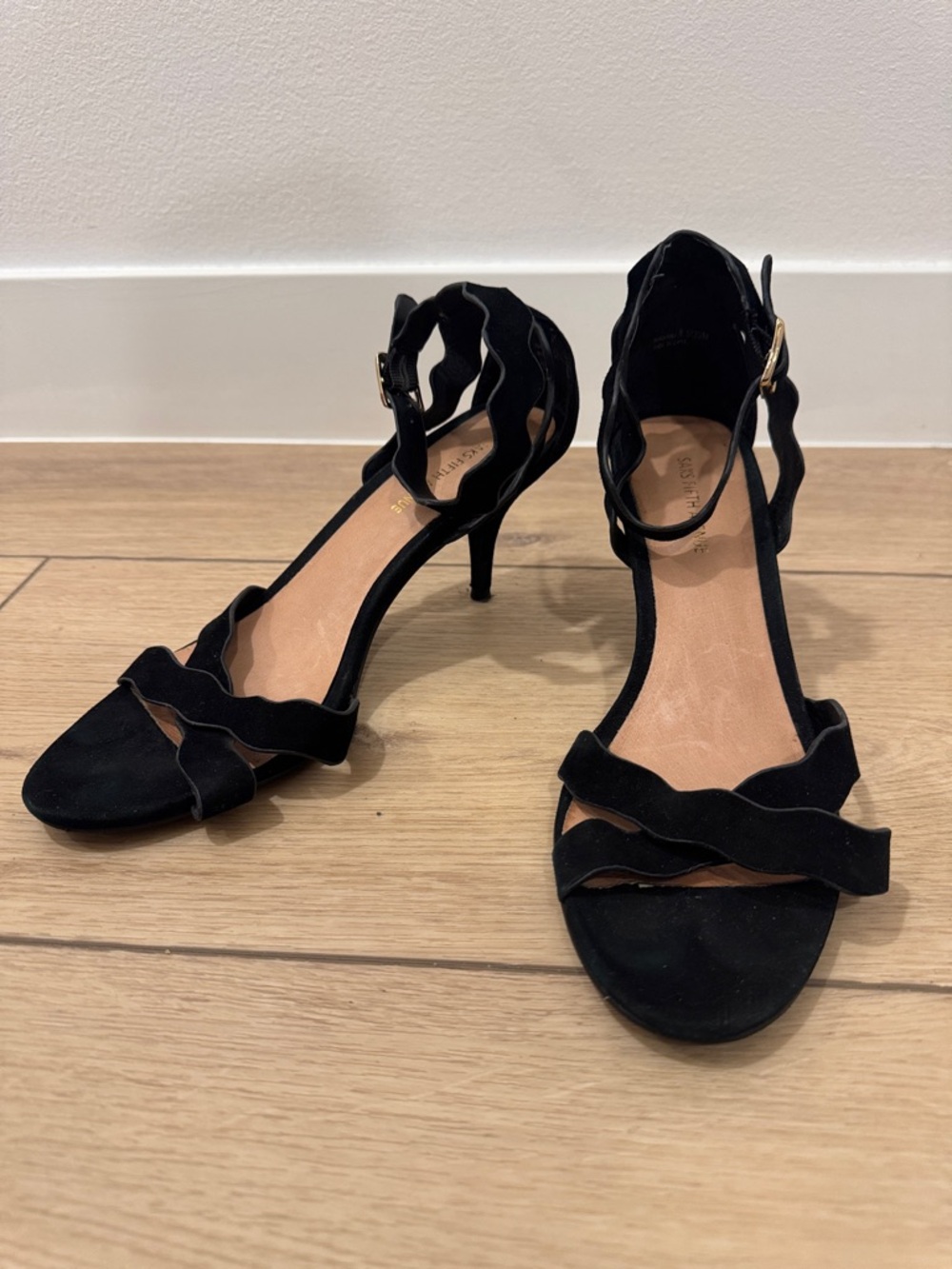 Saks Fifth Avenue Black Scalloped Ankle-Strap Heels